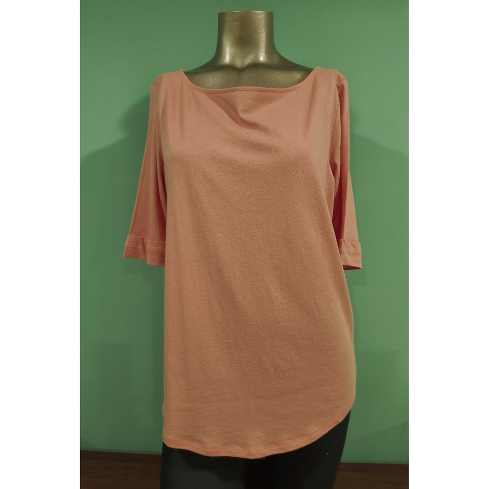 Ann Taylor Factory Womens Peach Boatneck Cuffed Sleeve Top Size M NEW